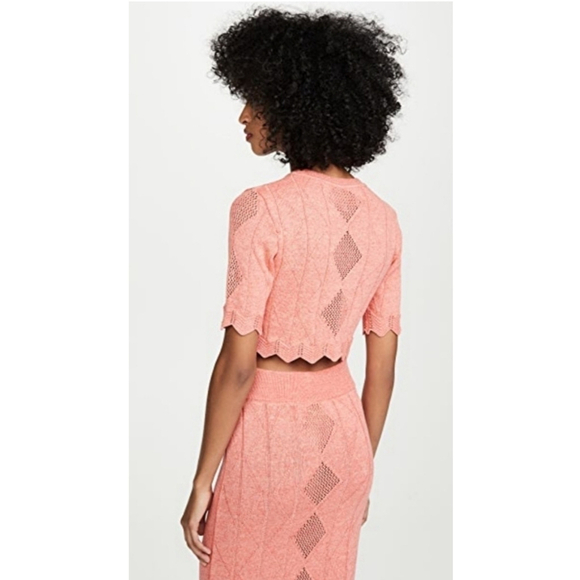 Revolve NWOT Victor Glemaud Pointelle Short Sleeve Top and Skirt Set in orange - Picture 4 of 16